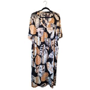 Breezies QVC Black Palm Leaf Maxi Dress Size M